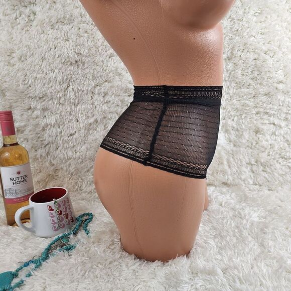 Victoria's Secret THONG SMALL Black Lace mesh high waist Incredible By - Picture 2 of 6